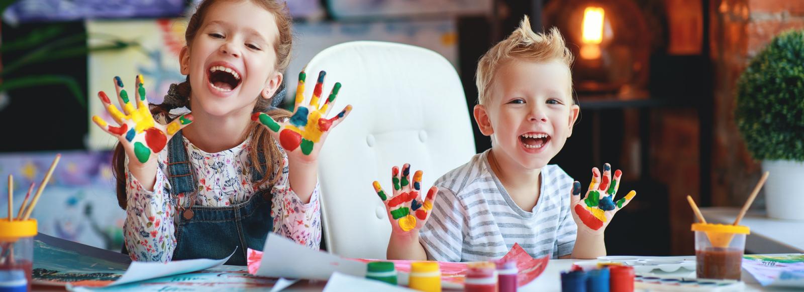 Kids playing with paint